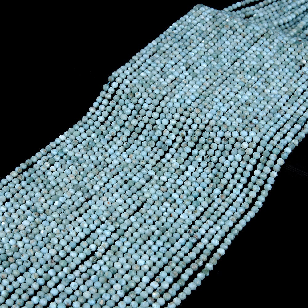 Natural Larimar Gemstone Grade Aaa Micro Faceted Round 2mm 3mm Loose Beads (p14) Natural Larimar Gemstone Grade Aaa Micro Faceted Round 2mm 3mm Loose Beads (p14)