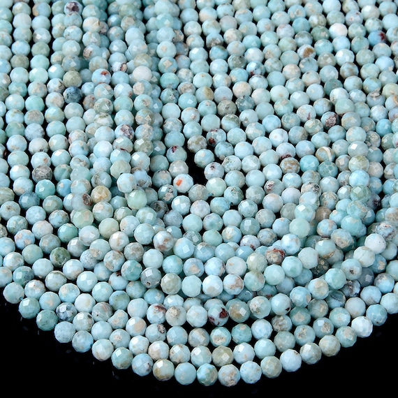 Natural Larimar Gemstone Grade A Micro Faceted Round 2mm 4mm 5mm Loose Beads Full Strand Bulk Lot 1,2,6,12 And 50 (p52)