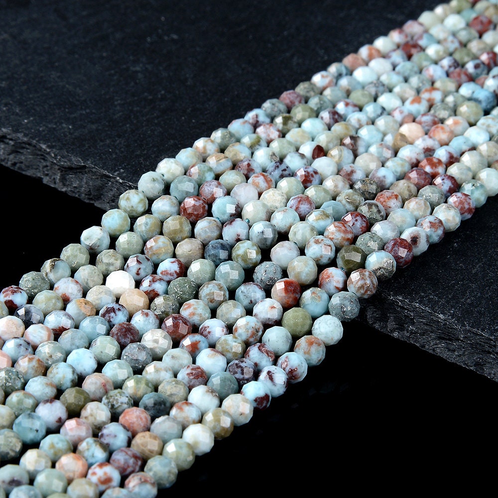 Natural Larimar Gemstone Micro Faceted Round 2mm 3mm 4mm 5mm Loose Beads 15 Inch Full Strand (p52)
