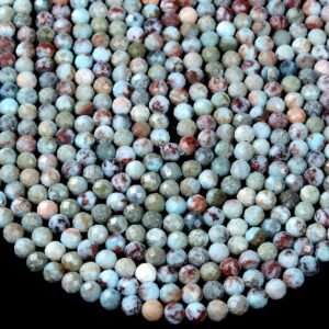 Natural Larimar Gemstone Micro Faceted Round 2mm 3mm 4mm 5mm Loose Beads 15 Inch Full Strand Bulk Lot 1,2,6,12 And 50 (p52)