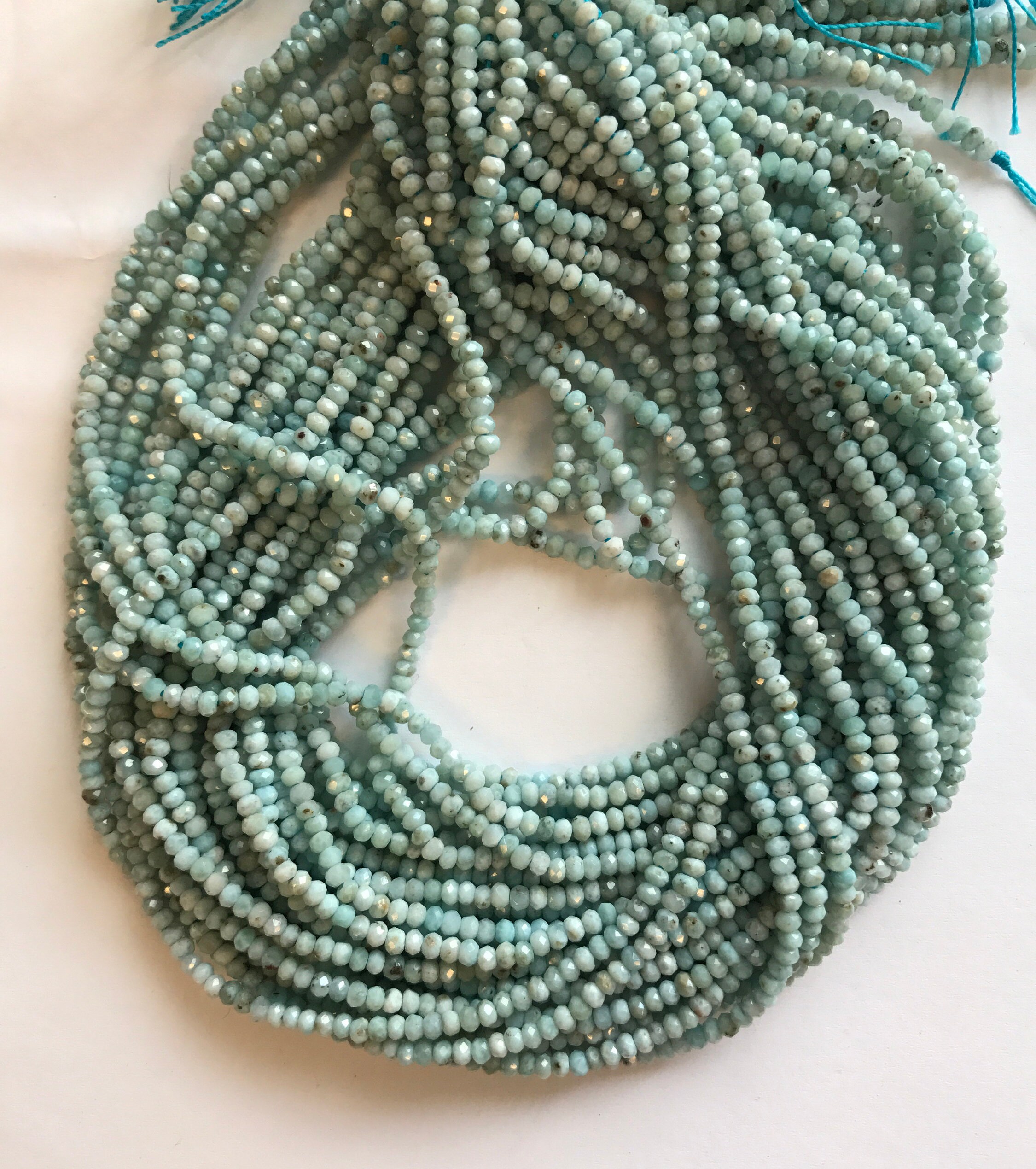 Natural Genuine Larimar 3x2mm Faceted Roundelle Beads-15.5 Inch Strand