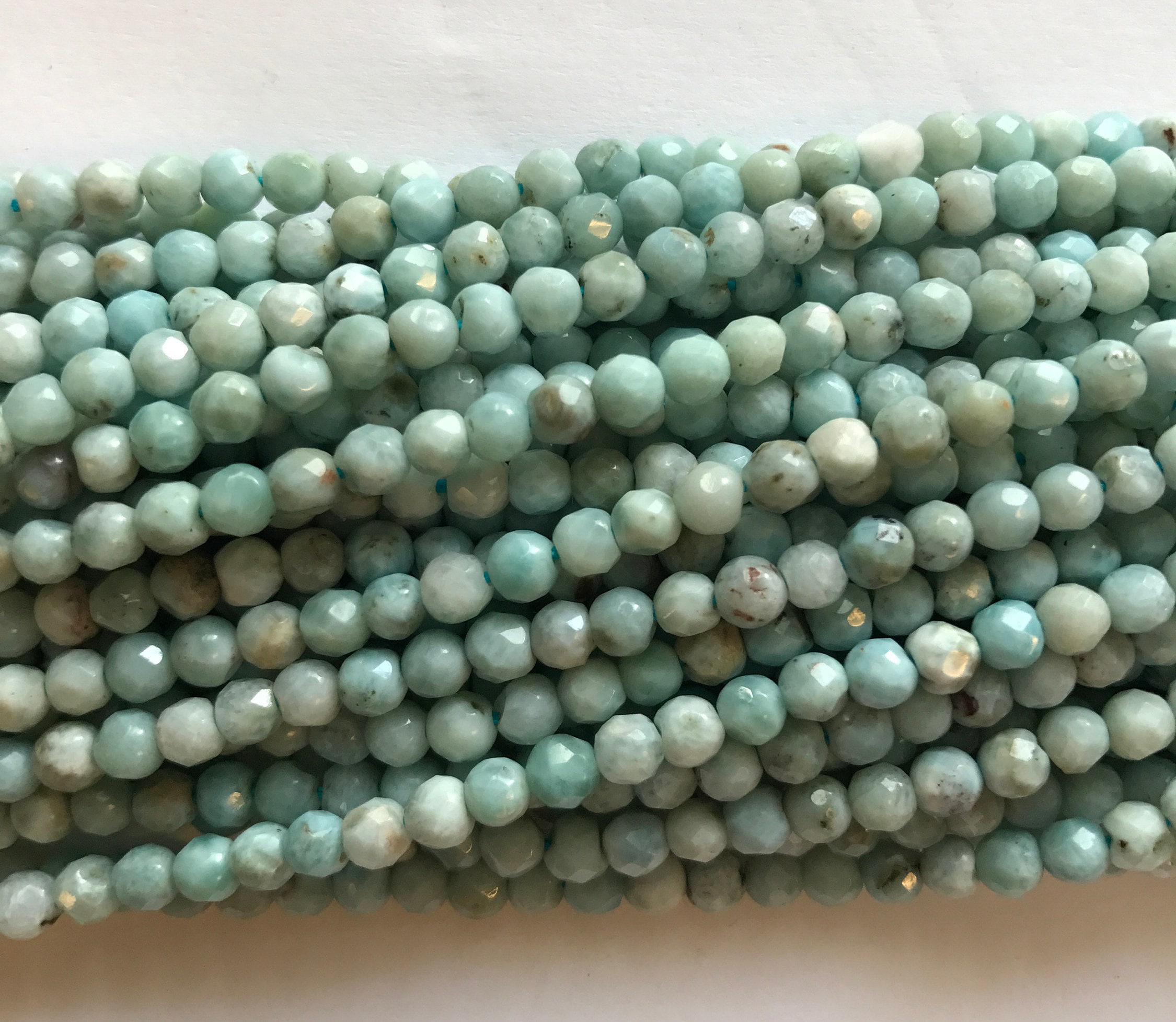 Natural Genuine Larimar 4mm Faceted Round Beads-15.5 Inch Strand Natural Genuine Larimar 4mm Faceted Round Beads-15.5 Inch Strand