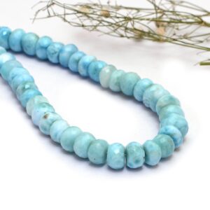 Natural Multi Larimar 7mm-9mm Faceted Rondelle Beads | 16inch Strand | AAA+ Dominican Larimar Semi Precious Gemstone Loose Beads for Jewelry
