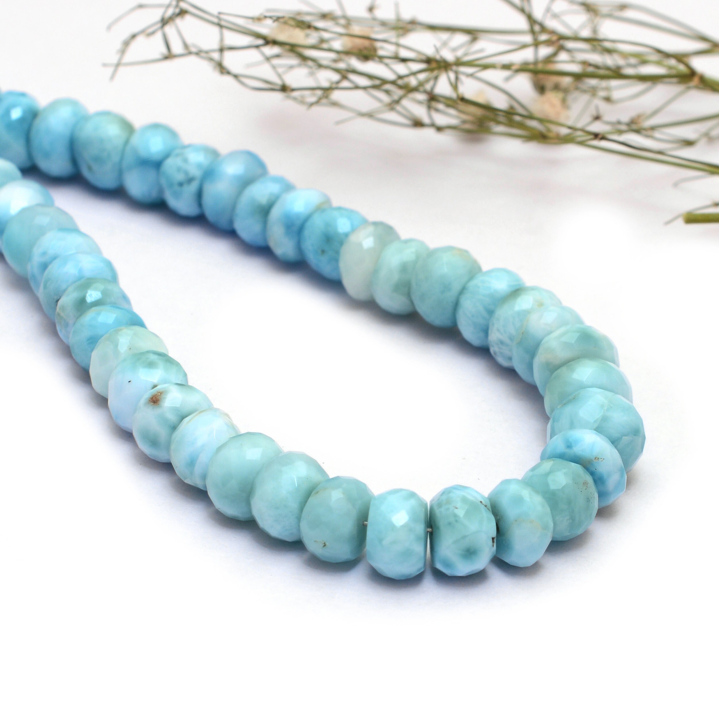 Natural Multi Larimar 7mm-9mm Faceted Rondelle Beads | 16inch Strand | Aaa+ Dominican Larimar Semi Precious Gemstone Loose Beads For Jewelry