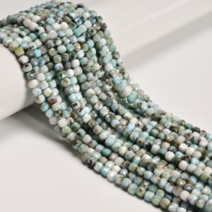 Natural Multi-color Larimar Faceted Cube Shape Beads Size 4mm 15.5'' Strand