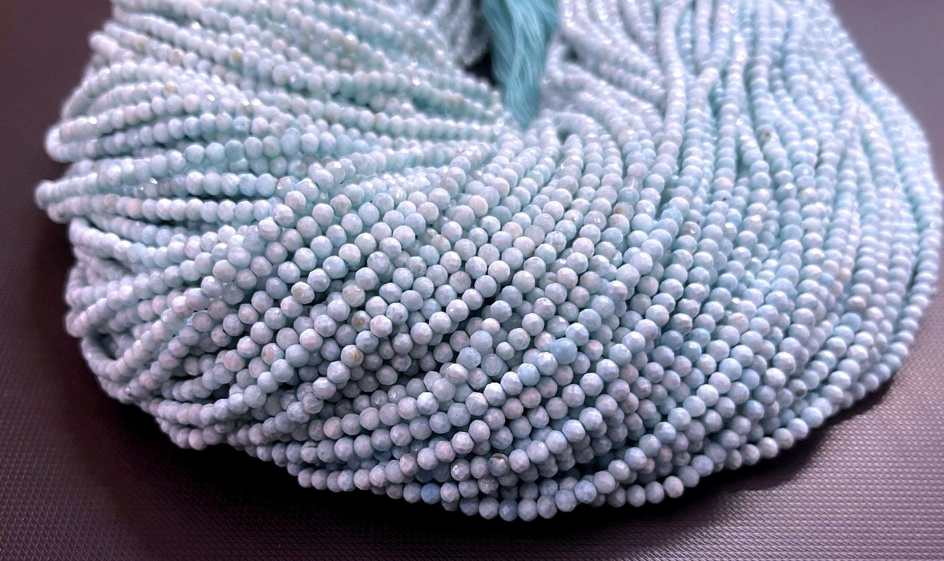 Natural Larimar Faceted Rondelle Beads: Super Fine Quality, 3mm, 13" Strand