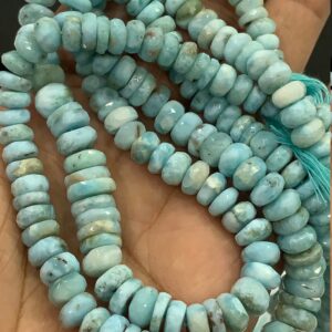 Natural Larimar Faceted Rondelle Gemstone Beads, 7-12 Mm Graduated Larimar Beads, 15 Inch Long Strand Wholesale Beads, Semi Precious Stone