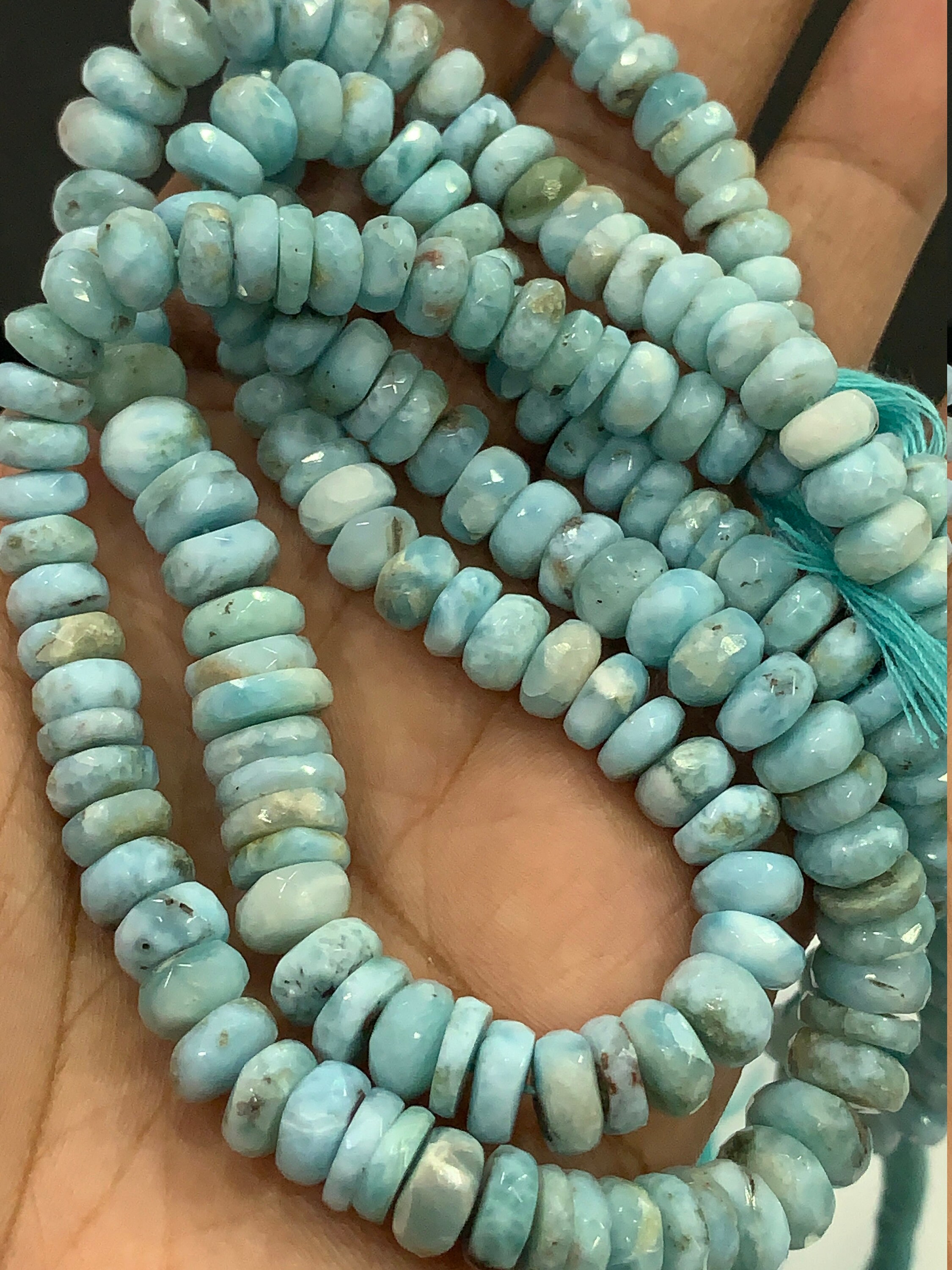 Natural Larimar Faceted Rondelle Gemstone Beads, 7-12 Mm Graduated Larimar Beads, 15 Inch Long Strand Wholesale Beads, Semi Precious Stone