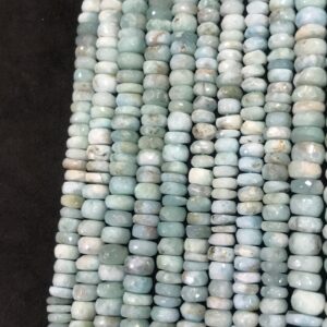 Natural Larimar Faceted Rondelle Shape Gemstone Beads Size- 5-6 Mm, 14 Inch Strand For Making Jewelry