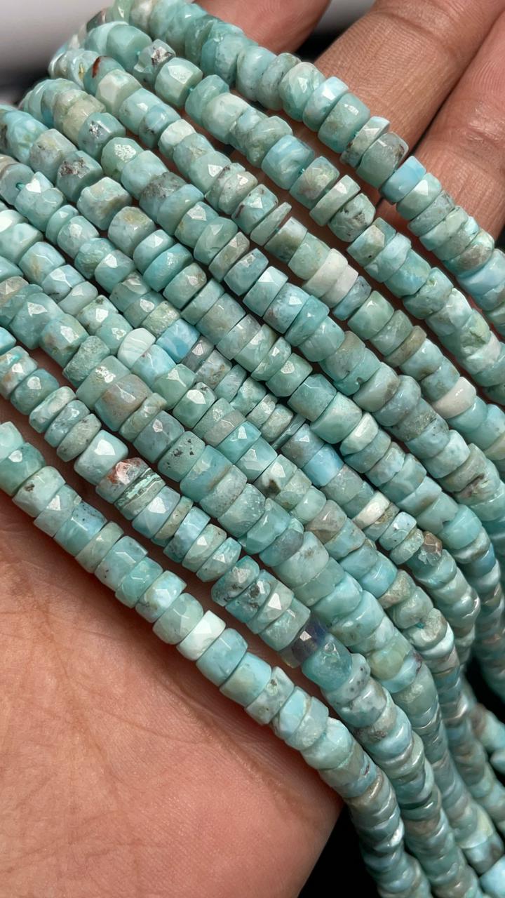 Natural Larimar Faceted Tyre Gemstone Beads, 5-6.5 Mm Graduated Larimar Beads, 16 Inch Long Strand Wholesale Beads, Semi Precious Stone