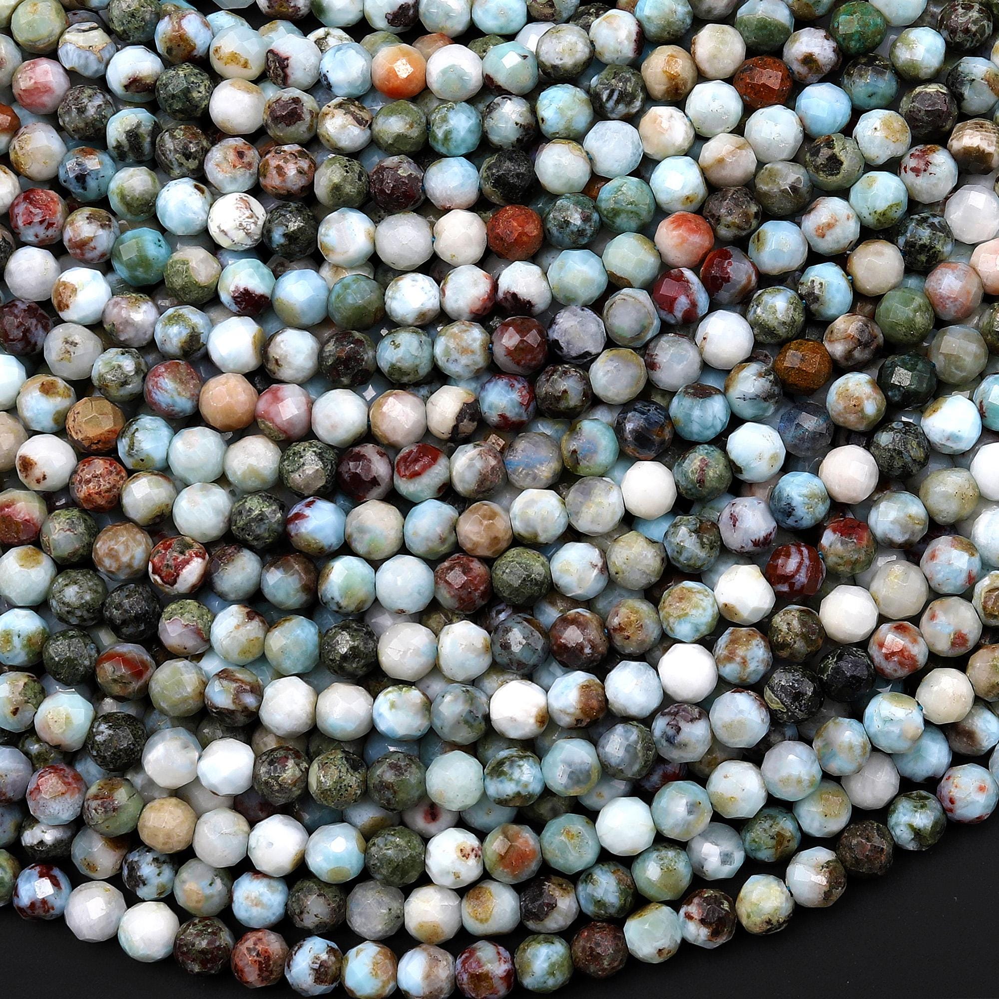 Real Natural Blue Larimar Beads Faceted 4mm Round Beads Red Iron 15.5" Strand Real Natural Blue Larimar Beads Faceted 4mm Round Beads Red Iron 15.5" Strand