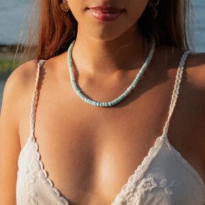 14k gold filled Larimar faceted rondel necklace, [ENLP1491 Dominican larimar Necklace, larimar beaded jewelry, Larimar Necklace 14K gold *BF
