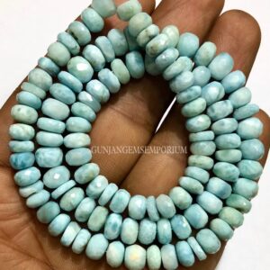 Aaa+ Larimar Beads 7mm Larimar Faceted Rondelle Beads Blue Larimar Rondelle Faceted Larimar Gemstone Natural Larimar Necklace 18” Wholesale