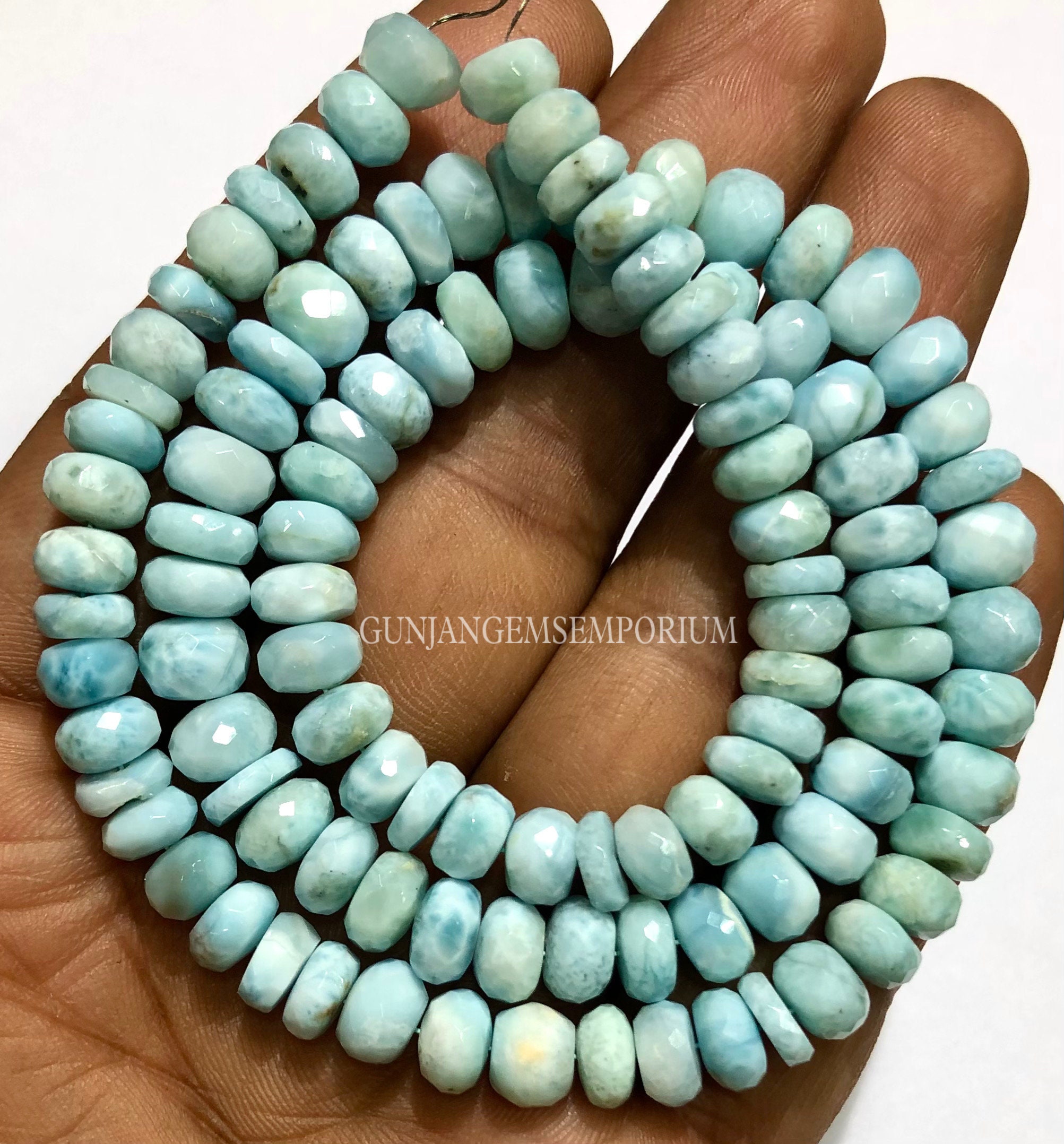 Aaa+ Larimar Beads 7mm Larimar Faceted Rondelle Beads Blue Larimar Rondelle Faceted Larimar Gemstone Natural Larimar Necklace 18” Wholesale