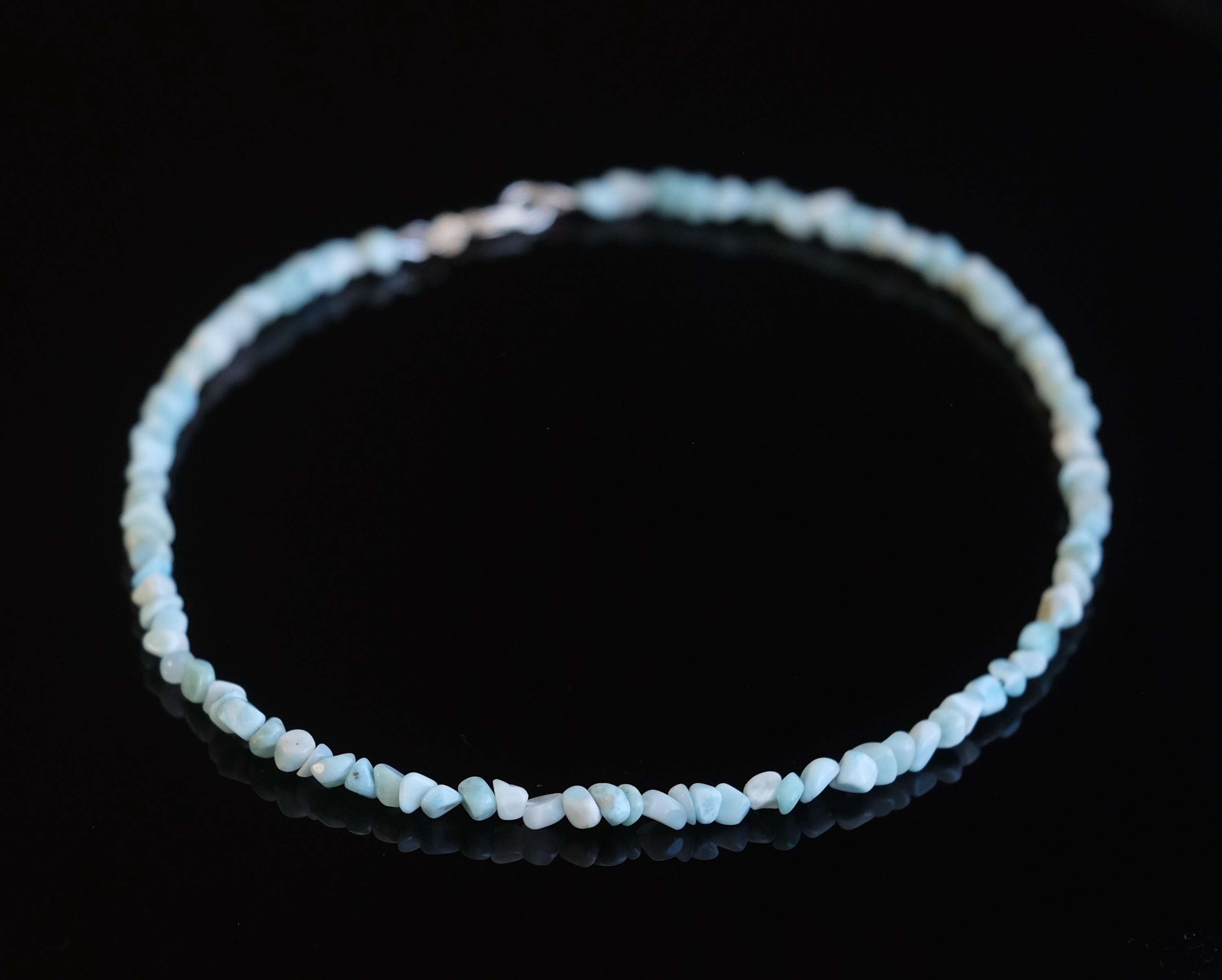 Aaa Larimar Chip Irregular Chip Bead With 925 Sterling Silver Handmade 17'' Necklace (dominican Republic)