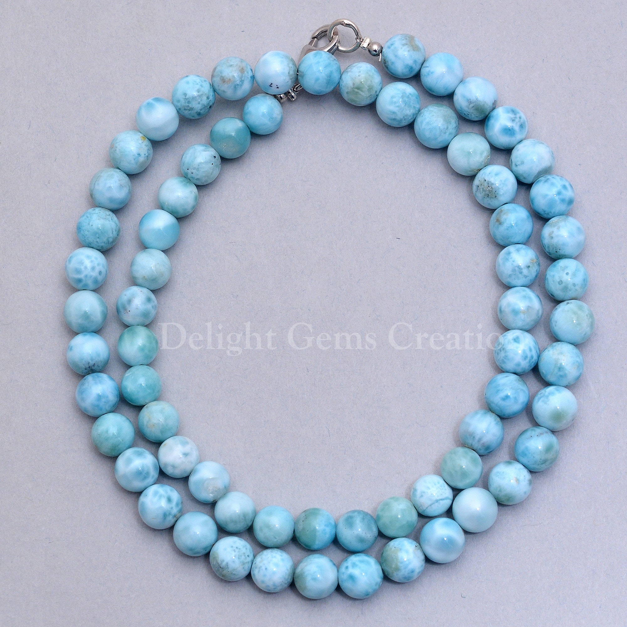 Larimar Beaded Necklace, Dominican Blue Gemstone Jewelry, 7-7.5mm