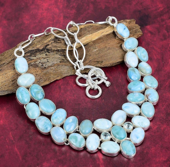 Beautiful Blue Larimar Necklace, 925 Sterling Silver Necklace, March Month Gemstone Necklace, Adjustable Handmade Jewelry Gift For Mom