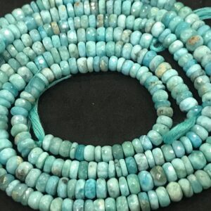 Beautiful- Natural Larimar Faceted Rondelle Shape Gemstone Beads, Size 6-7 mm Graduated Larimar For Necklaces, 14 Inch Strand Making Jewelry