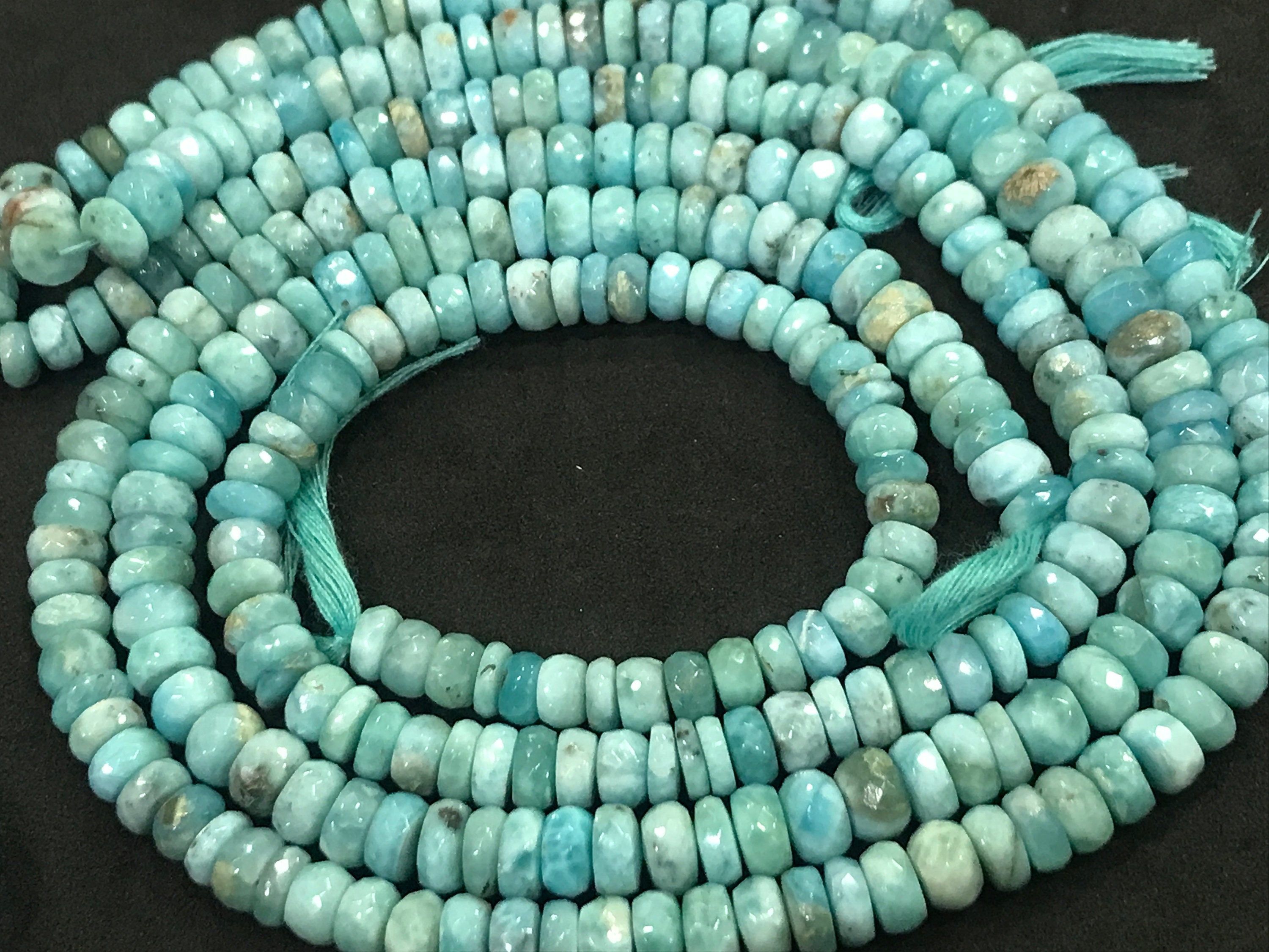 Beautiful- Natural Larimar Faceted Rondelle Shape Gemstone Beads, Size 6-7 Mm Graduated Larimar For Necklaces, 14 Inch Strand Making Jewelry