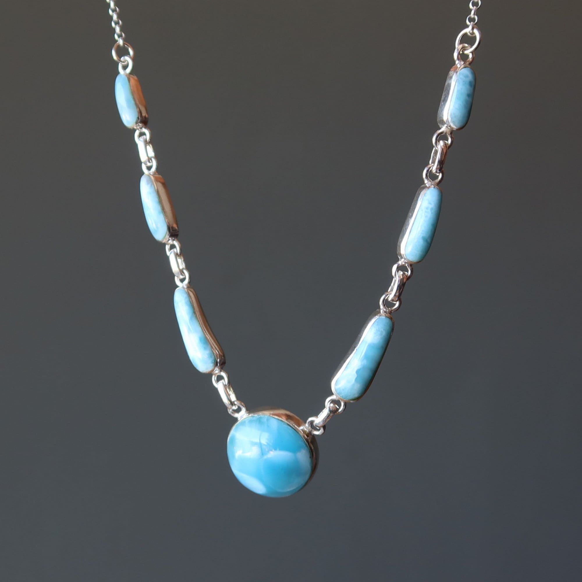 Larimar Necklace Caribbean Sea Goddess Yemaya Sterling Silver