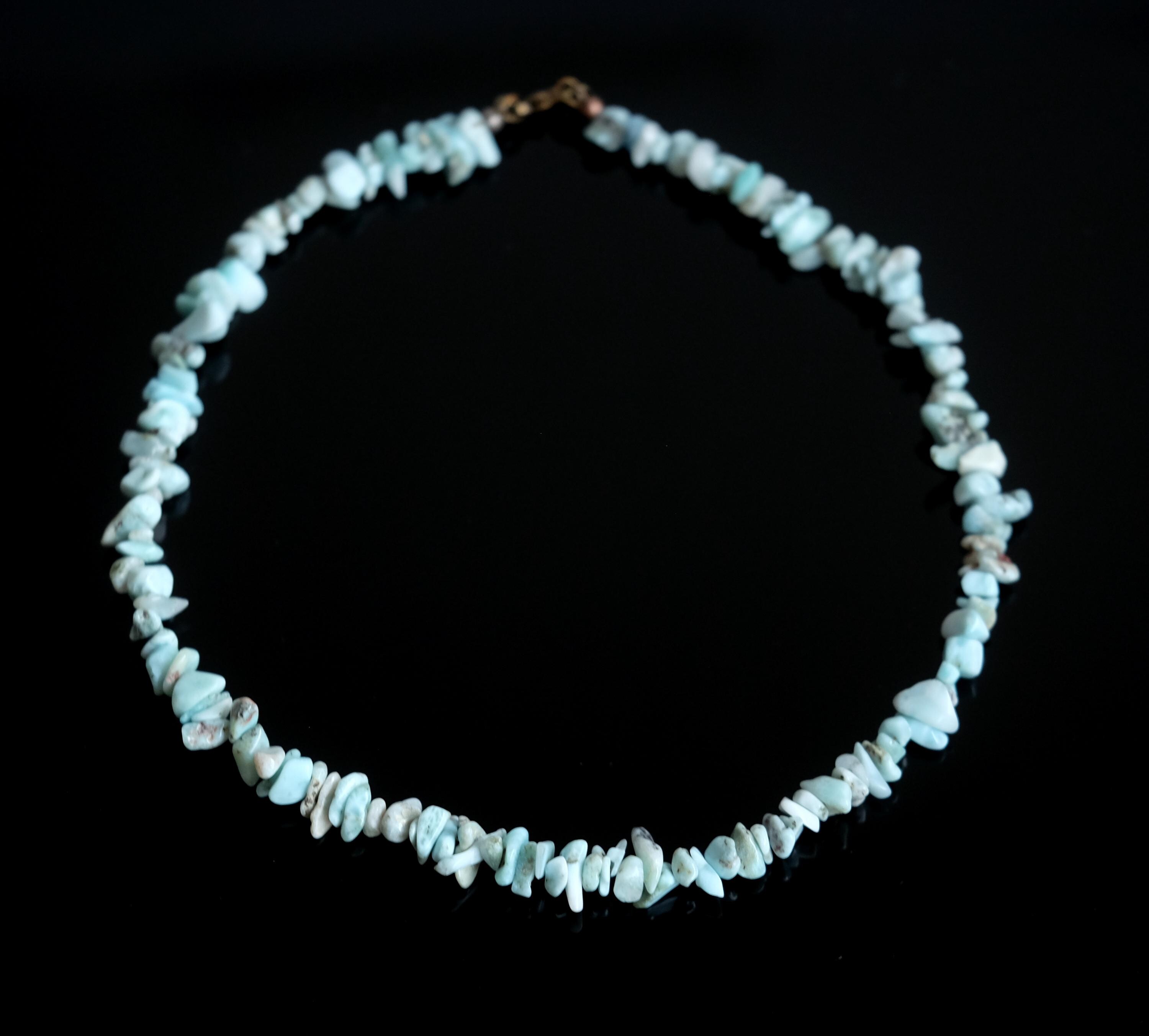 Larimar Chip Nugget Chip Bead Antique Brass Lobster Clasp Handmade 16'' Necklace (dominican Republic)