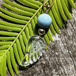Clear Quartz Angel Wing and Larimar, 14K Gold Wire, Healing Stone Necklace with Positive Energy!