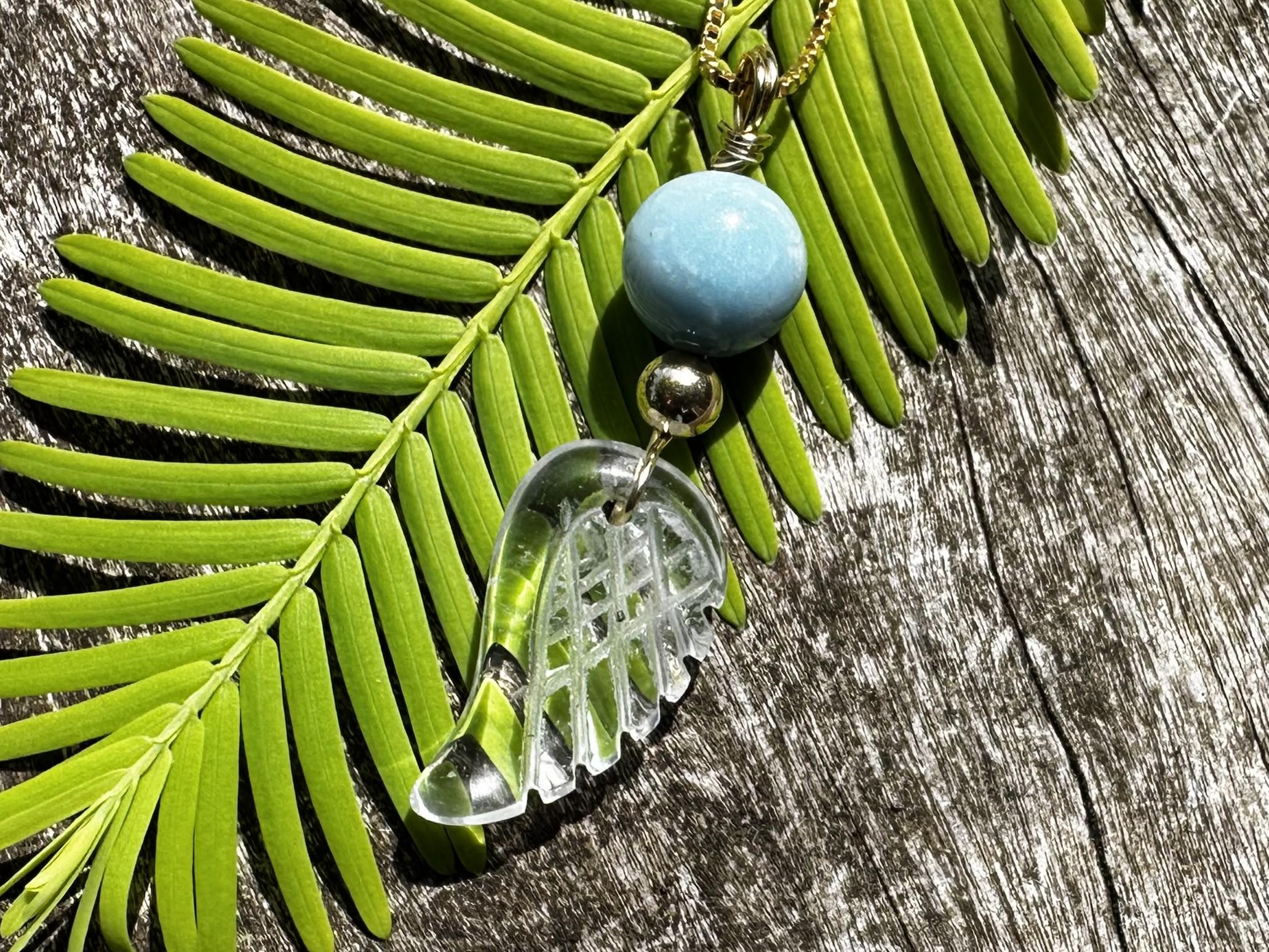 Clear Quartz Angel Wing And Larimar, 14k Gold Wire, Healing Stone Necklace With Positive Energy!
