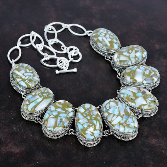Copper Larimar 925 Sterling Silver Necklace - Handmade Vintage Jewelry