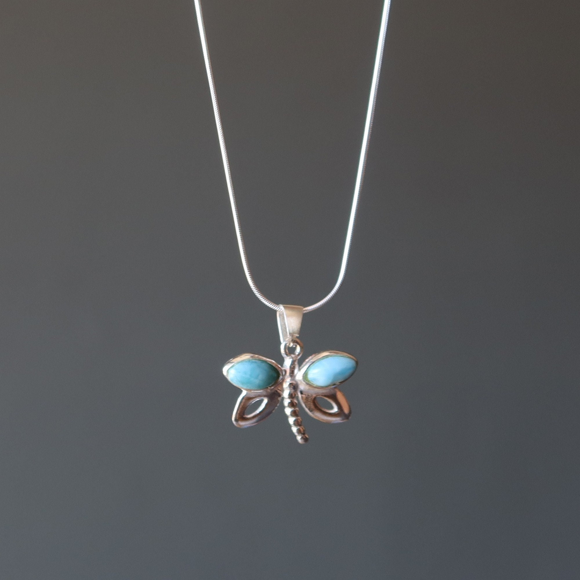 Larimar Necklace Dragonfly Song Of Light Sterling Silver Gem