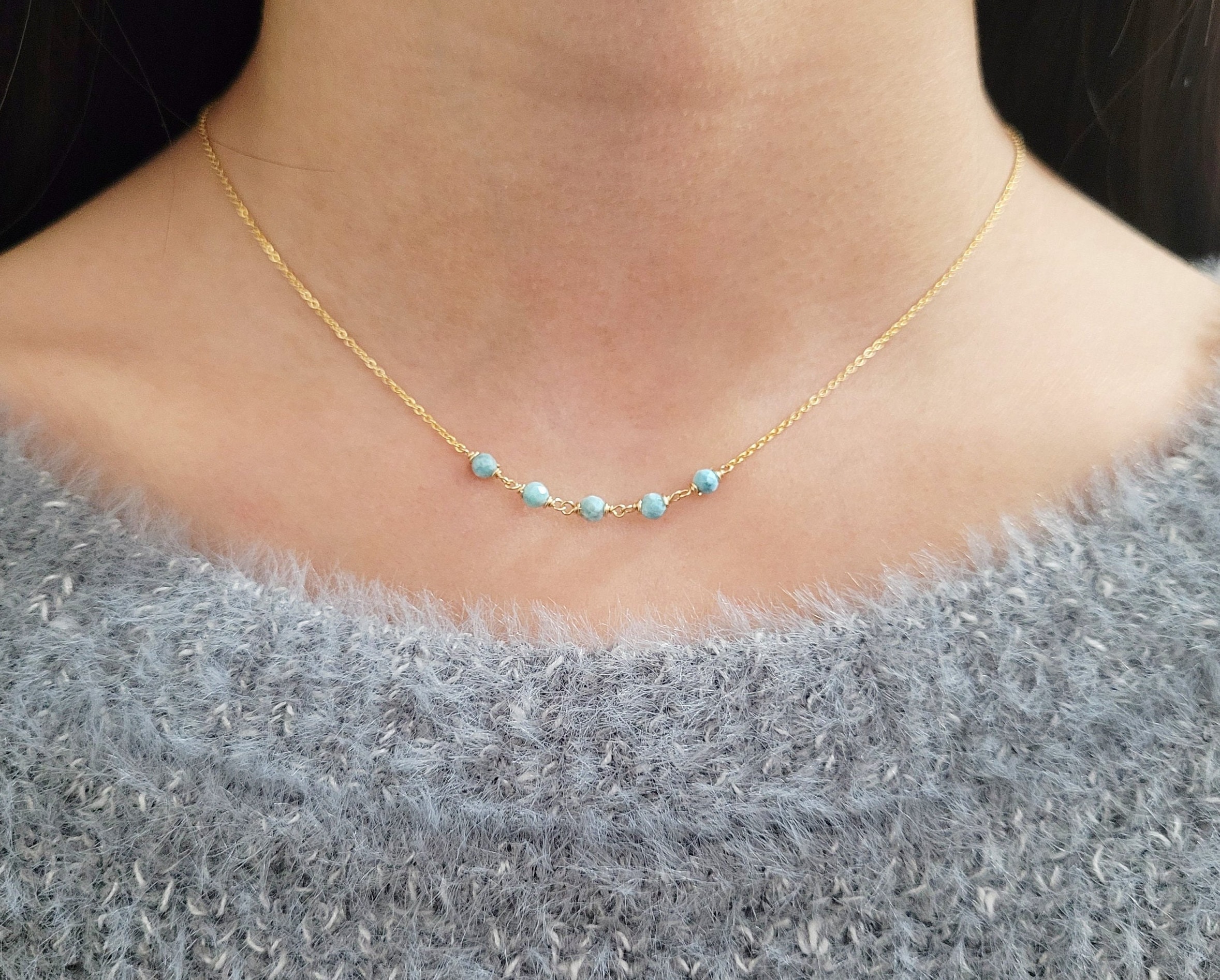 Larimar Necklace, Gemstone Necklace / Handmade Jewelry / Necklaces For Women, Simple Gold Necklace, Layered Choker, Choker Necklace, Boho