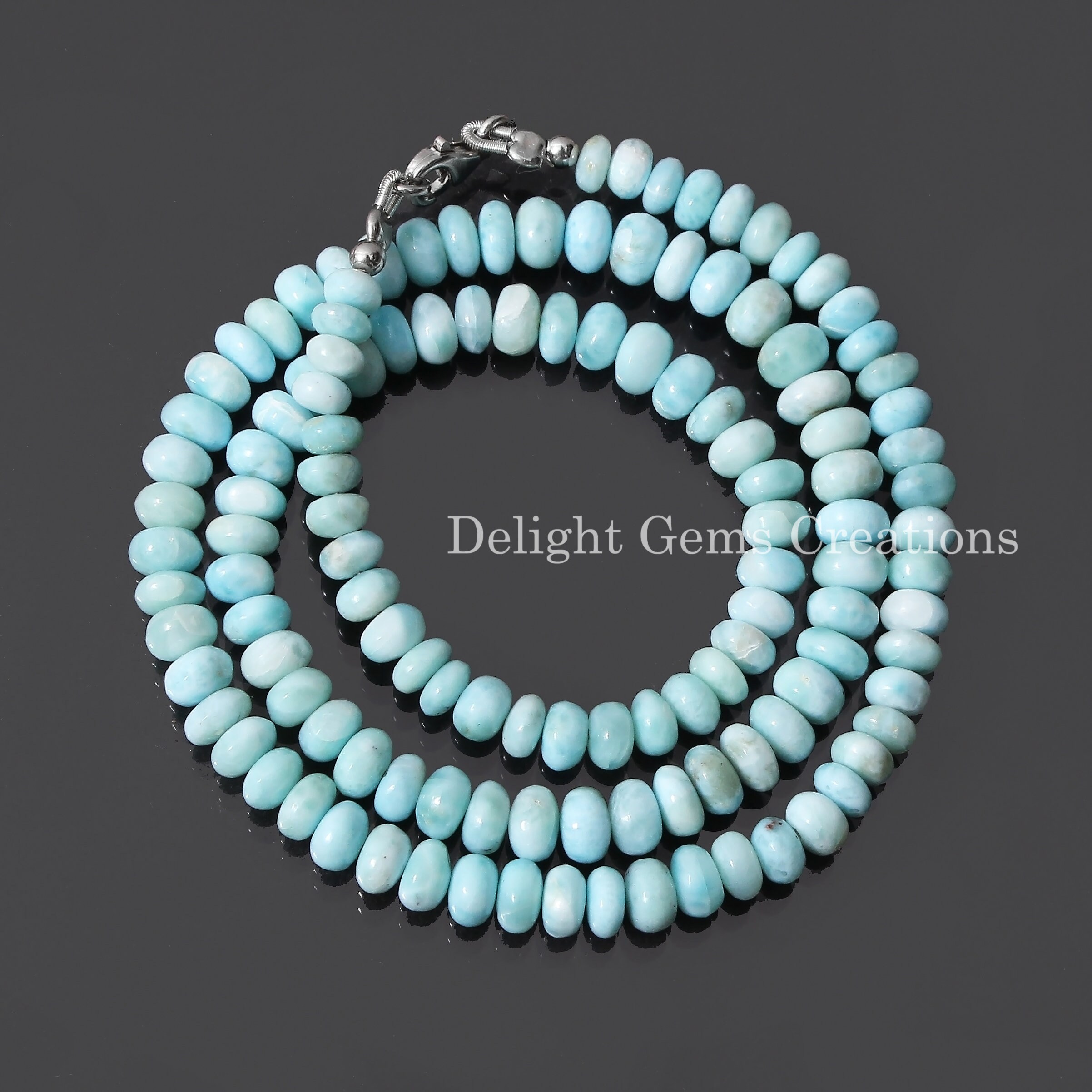 Genuine Natural Larimar Beaded Necklace, 5-6mm Dominican Larimar Smooth Rondelle Beads Necklace, Larimar Jewelry, Statement Necklace, Gift