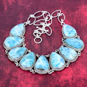 Larimar Necklace, Genuine Natural Larimar Gemstone 925 Sterling Silver Necklace, Natural Crystal Necklace Handmade Jewelry Gifts For Her