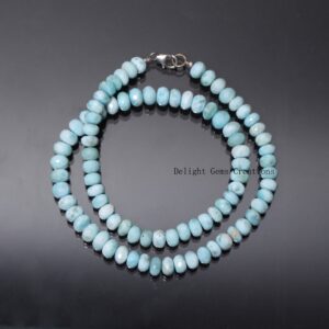 Gorgeous Larimar Beaded Necklace - 7.5-8mm Faceted Rondelle Beads - AAA Quality - Handmade Gift for Her