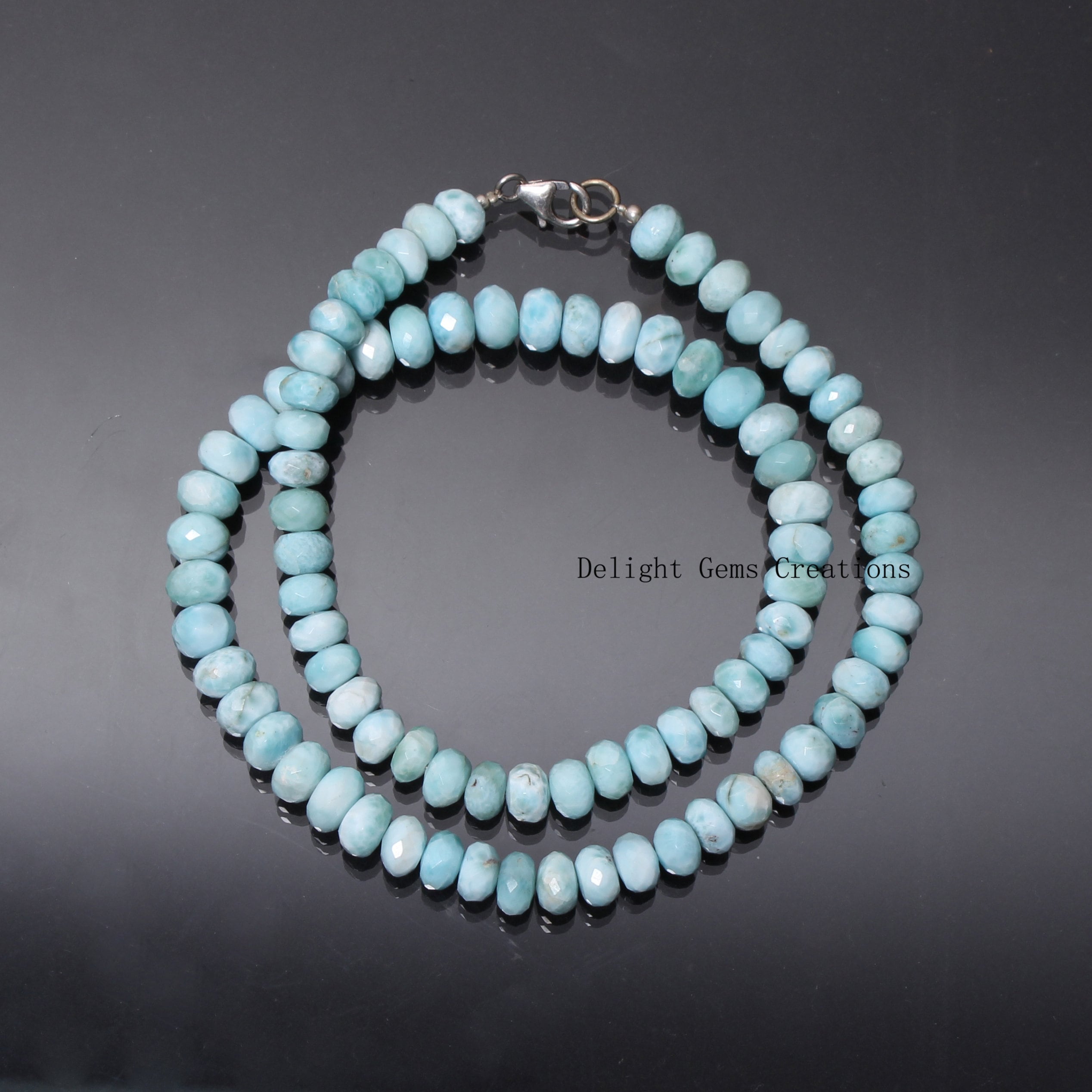 Gorgeous Larimar Beaded Necklace - 7.5-8mm Faceted Rondelle Beads - Aaa Quality - Handmade Gift For Her Gorgeous Larimar Beaded Necklace - 7.5-8mm Faceted Rondelle Beads - Aaa Quality - Handmade Gift For Her