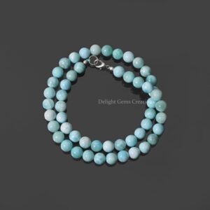 Handcrafted Larimar Beaded Necklace, Dominican Blue Gemstone, 17 Inch