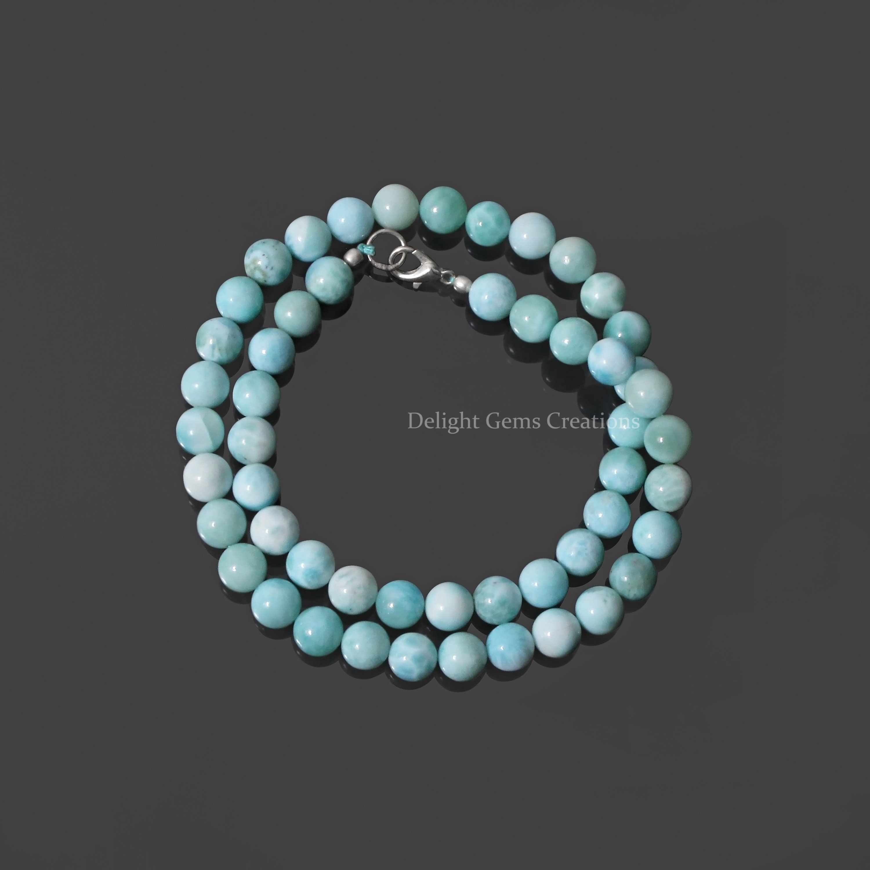 Handcrafted Larimar Beaded Necklace, Dominican Blue Gemstone, 17 Inch