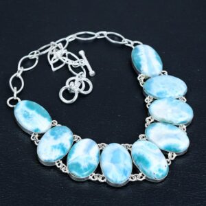 Handmade Larimar Necklace: 925 Sterling Silver, Adjustable Boho Jewelry