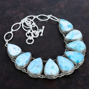 Handmade Larimar Necklace: 925 Sterling Silver, Adjustable Chain