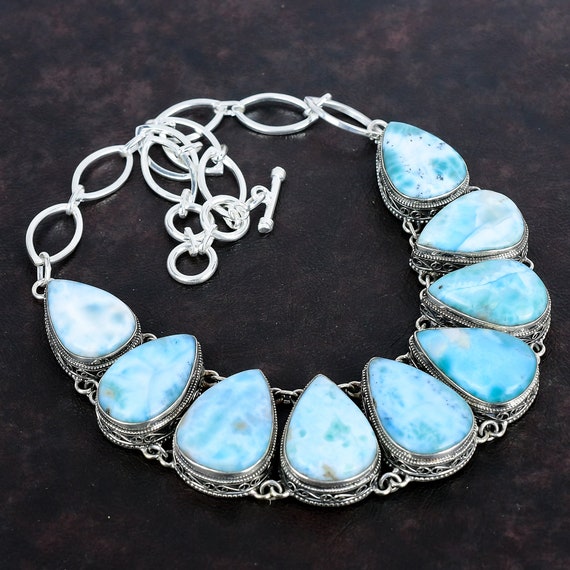 Handmade Larimar Necklace: 925 Sterling Silver, Adjustable Chain