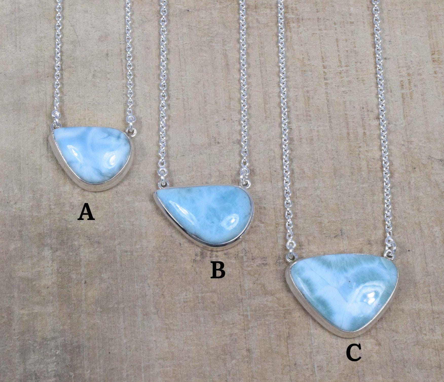 Handmade Larimar Necklace: 925 Sterling Silver Gemstone Chain