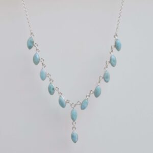 Larimar Necklace: Handmade 925 Sterling Silver Marquise Gemstone