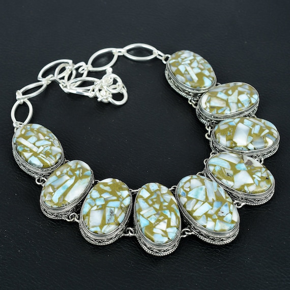 Handmade Copper Larimar 925 Sterling Silver Necklace - 18 Inch Adjustable Chain