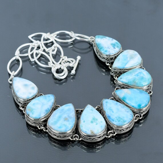 Handmade Pear Larimar Necklace: 925 Sterling Silver Adjustable Chain