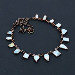 Handmade Larimar Necklace: Rough Gemstone, Electroformed Copper, Adjustable Chain