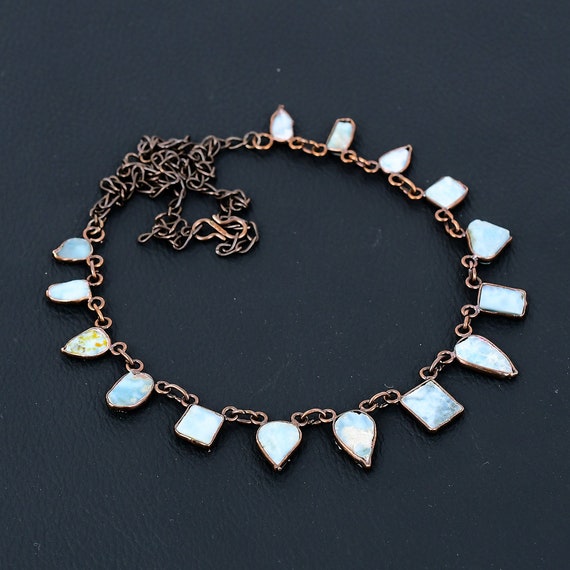Handmade Larimar Necklace: Rough Gemstone, Electroformed Copper, Adjustable Chain Handmade Larimar Necklace: Rough Gemstone, Electroformed Copper, Adjustable Chain