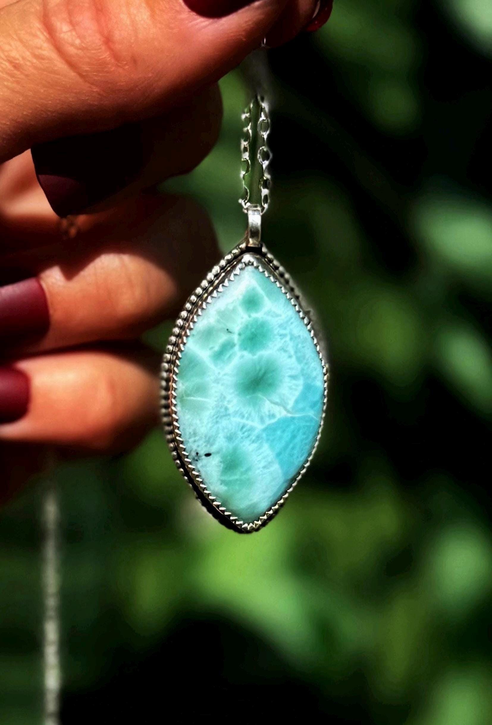 Larimar Necklace - In Sterling Silver - Throat Chakra Stone - Soulmate Stone - Larimar Crystal - Crystal Necklace