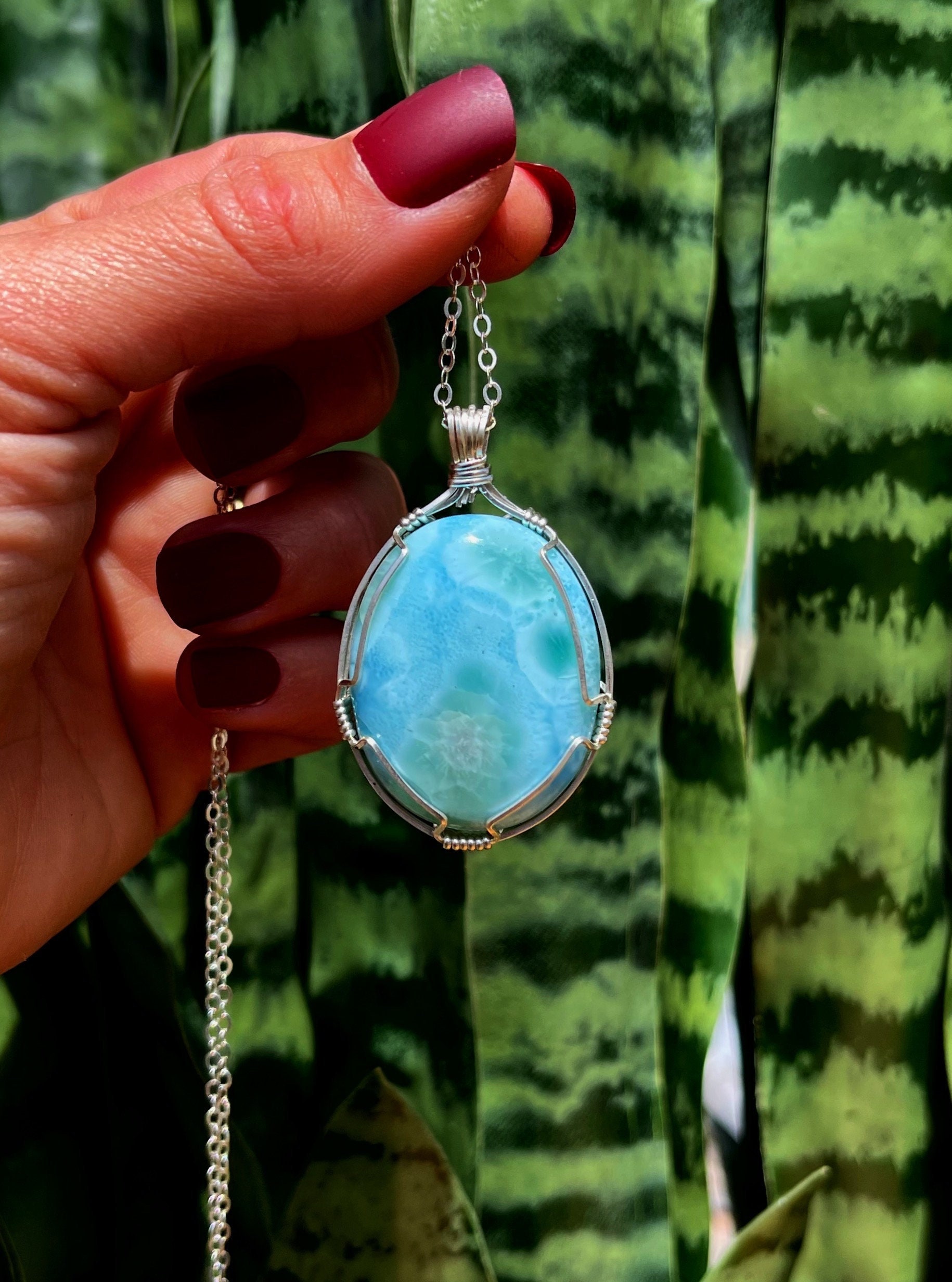Larimar Necklace - In Sterling Silver - Throat Chakra Stone - Soulmate Stone - Larimar Crystal - Crystal Necklace
