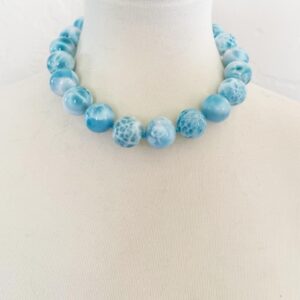 Luxury Larimar Bead Necklace - 20mm Sterling Silver Handcrafted