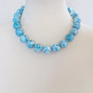 Luxury Larimar Strand Necklace - 17mm Sterling Silver Handcrafted