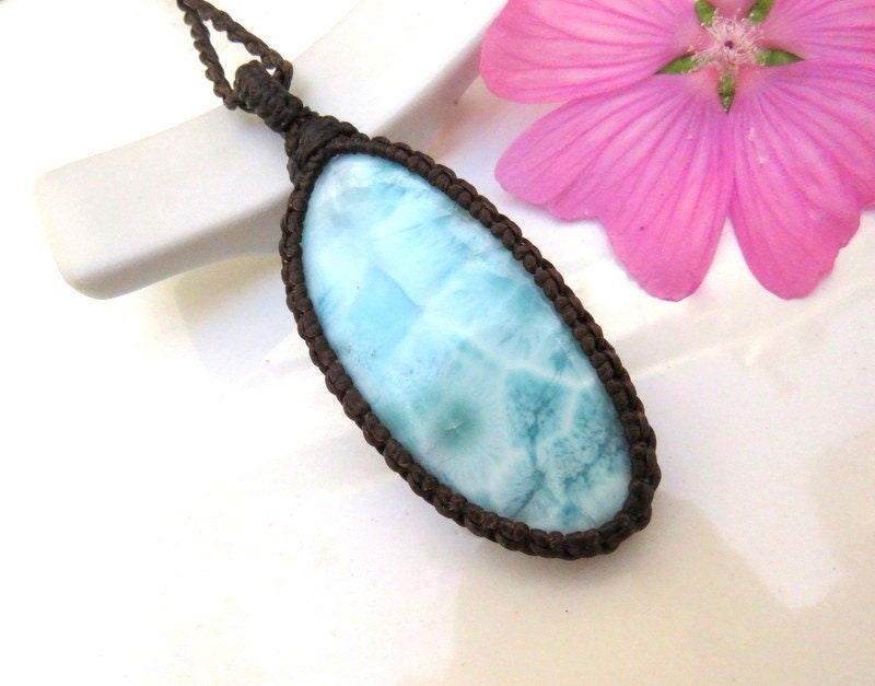 Larimar Macrame Necklace, Larimar Gemstone, Larimar Healing Properties, Larimar Meaning, Luxury Gifts, Larimar Jewelry, Larimar For Sale